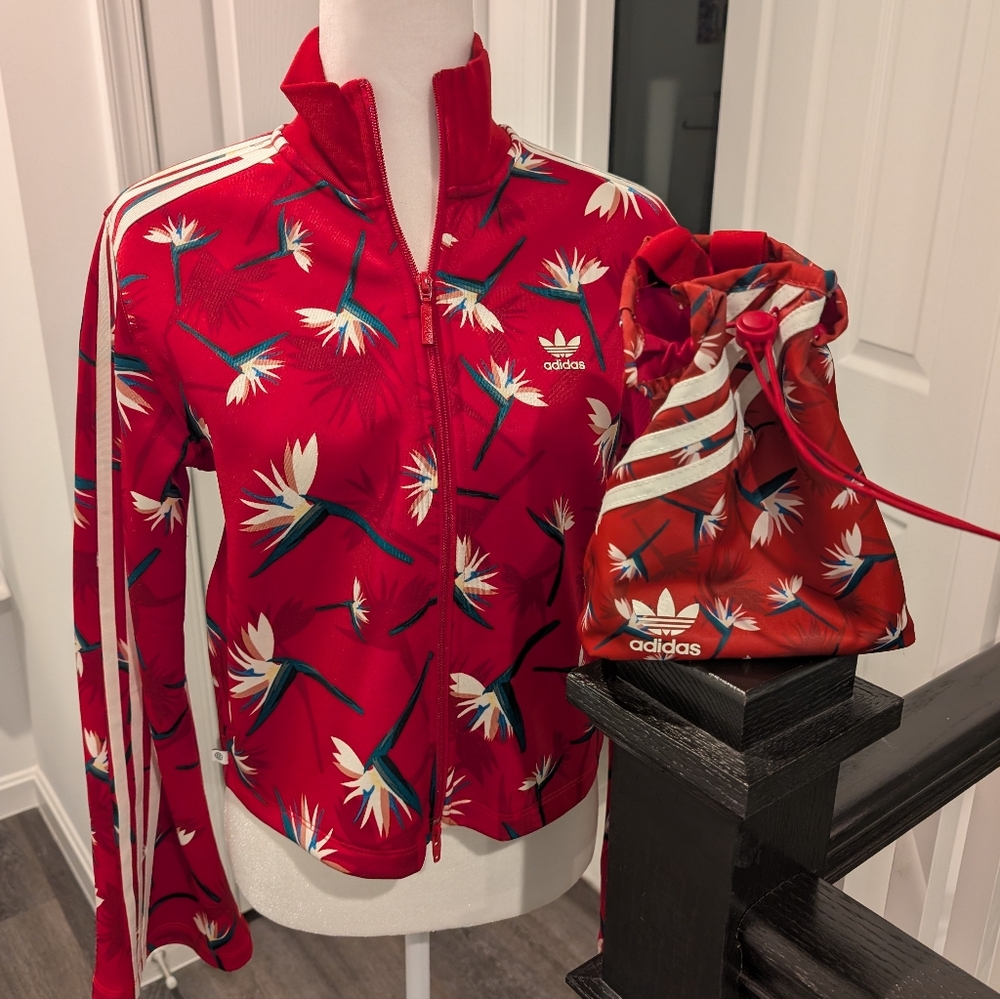Adidas Limited Edition Thebe Magugu Women's Red Floral Jacket Bonus Pouch!